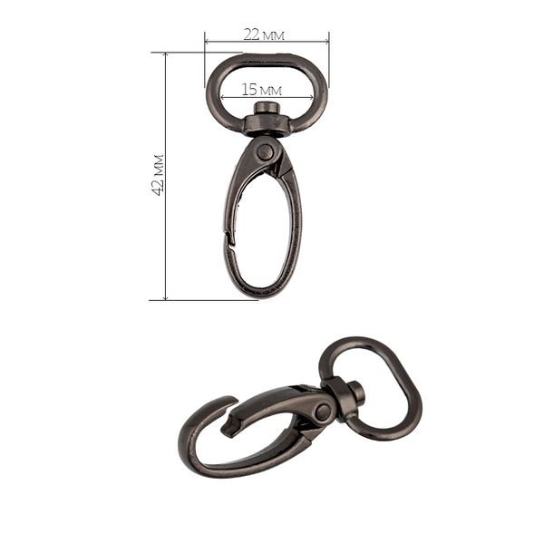 Карабин металл 15.0 мм (42х22 мм), цв. чер.никель уп. 10 шт