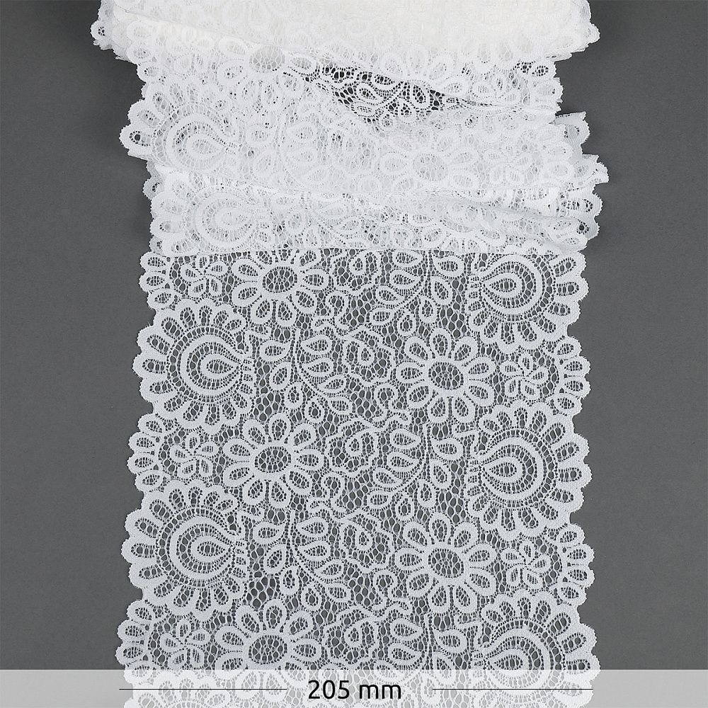 Кружево эластичное (стрейч) арт.YSTL00839 205мм цв.004 сумрачно-белый уп.25м, Kruzhevo