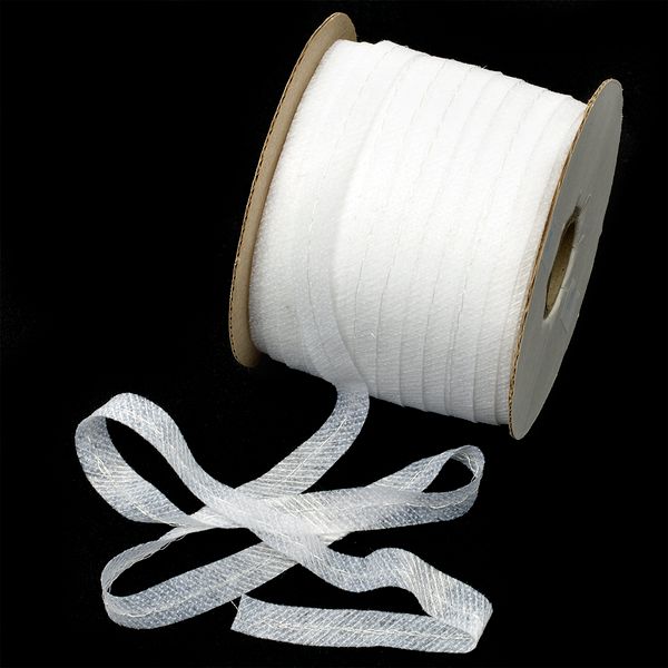 Лента клеевая нитепрошивная по косой с нитью 12 мм, 5712W, Idealtex, цв.белый, 100м