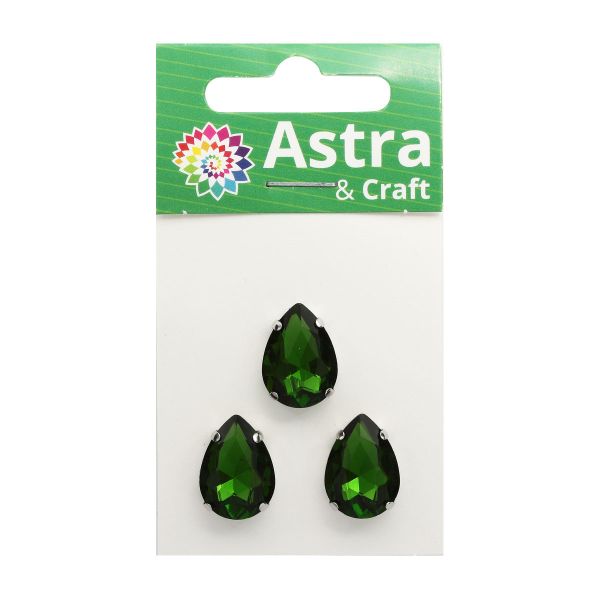 Хрустальные стразы в цапах формы капля, зеленый 13х18 мм, 3 шт., АЦ008НН1318