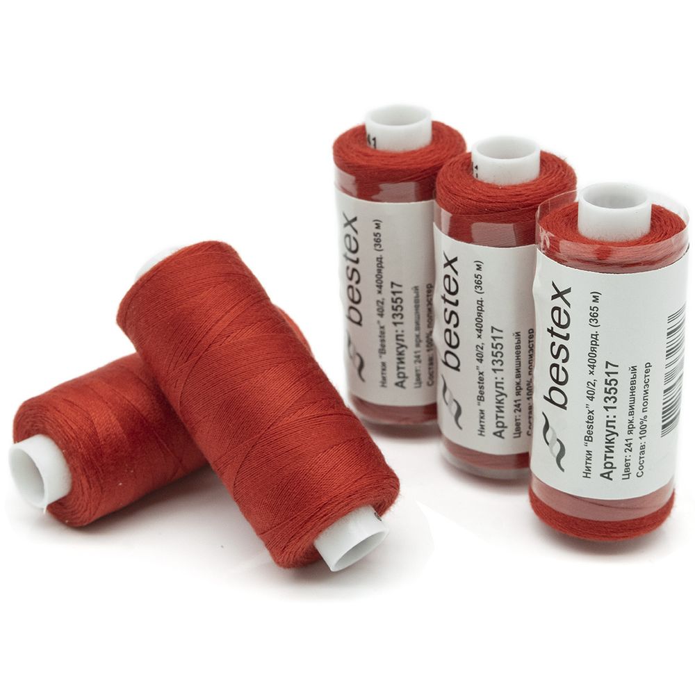 Нитки швейные бытовые Bestex 40/2, 365 м (400 ярд) / 10 кат., 241 ярко-вишневый