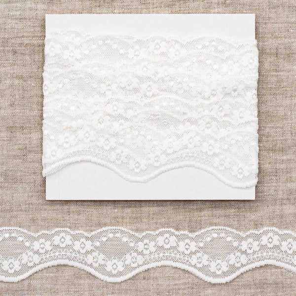 Кружево эластичное (стрейч) 40 мм, 3,4 м, ±4 см, белый