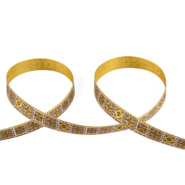 Лента атласная с рисунком 12.0 мм / 22.8 метров, O22/121 орнамент/т.бежевый, Gamma ALP-122