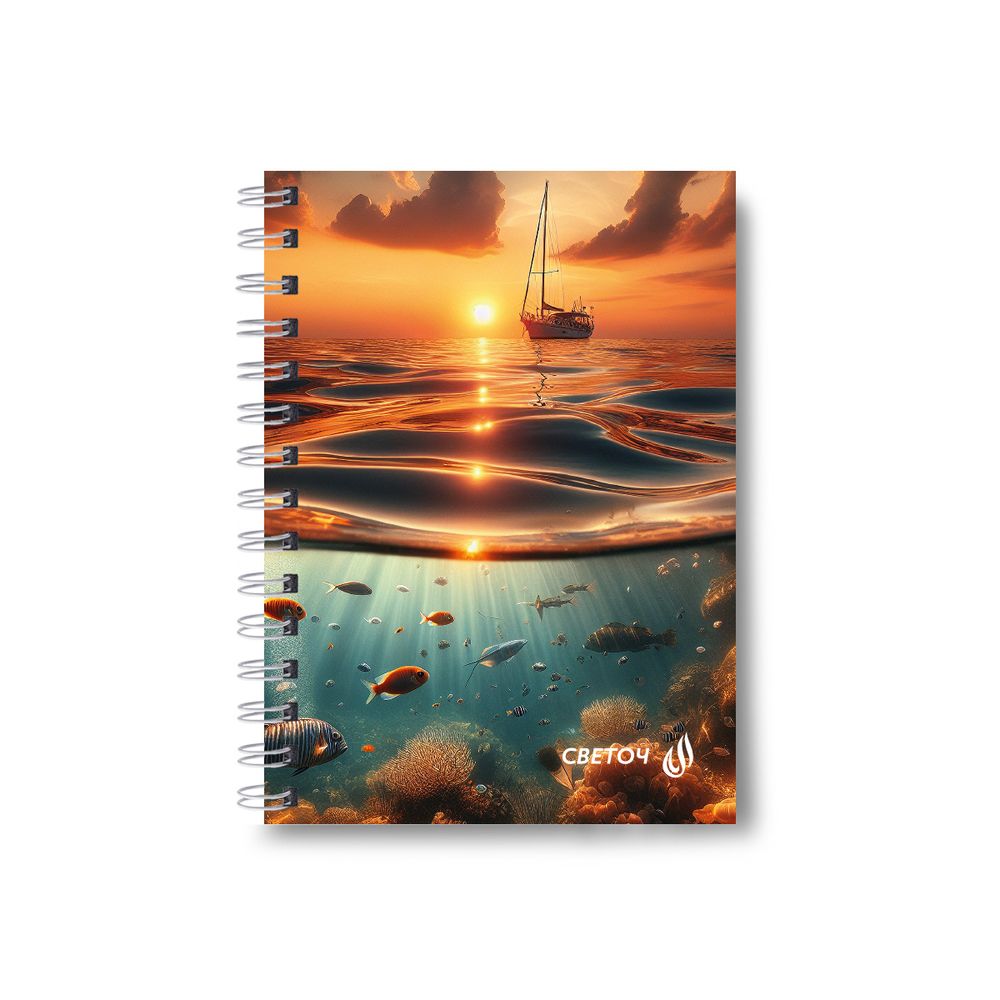 Записная книжка на гребне A6 80 л., 4 шт, клетка, Морской закат 01188, Светоч ЗК112