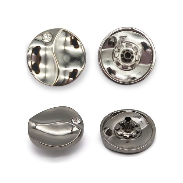 Часть кнопки Альфа (S-образная) ⌀22 мм (A-часть), 5/22 чер.никель мет.BRASS (А) инь-янь со стразом, 20 шт