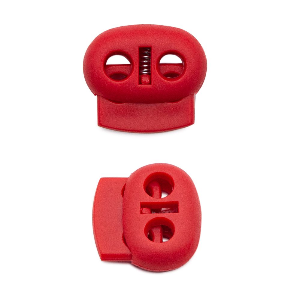Фиксатор (стоппер-зажим) для шнура, плоский 2 отв. ⌀4,5 мм, 20х18 мм, пластик (красный), 200 шт