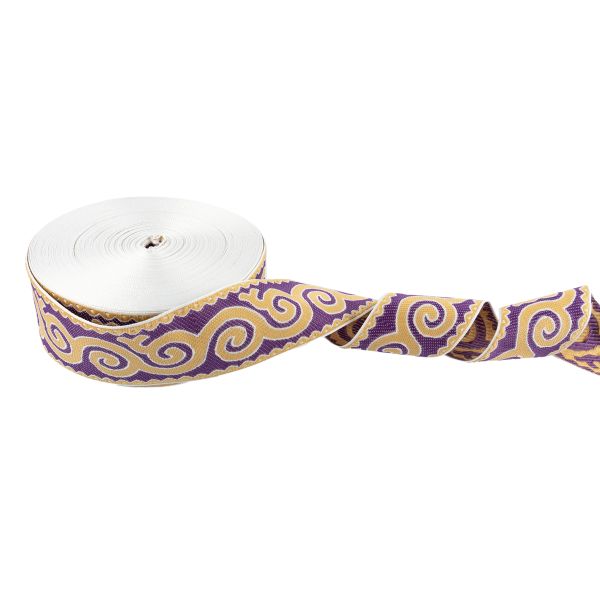 Лента (тесьма) жаккардовая 50.0 мм / 25 метров, Орнамент для северных народов, рис 9605 белый/бежевый/фиолетовый, Gamma С3775