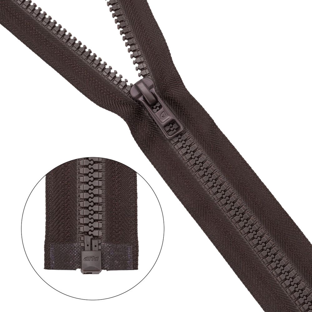 Молния трактор Arta Т6 (6 мм) 1 зам., разъем., 40 см, (2076), A141 т.коричневый, НОВЫЙ МАТОВЫЙ ЗАМОК, уп.5 штук