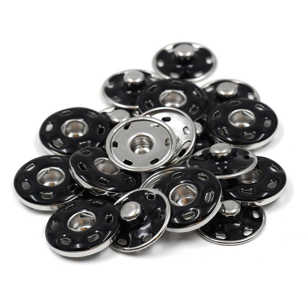 Кнопка пришивная металл ⌀21.0 мм, никель / черный, 10 шт, КПР6
