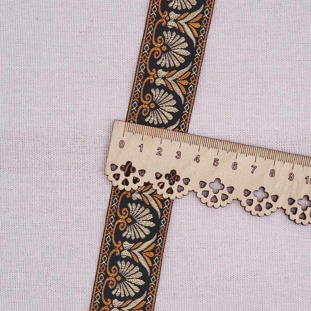 Лента (тесьма) жаккардовая 33.0 мм / 10±0.5 метров, черно-золотой, 3AR2681