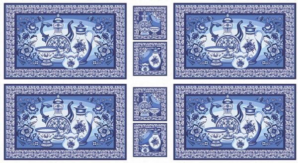 Ткань для пэчворка Peppy Лазурное чудо, рулон 112 см / 5 метров, ЛЧ-01 Панель белый/голубой, Peppy