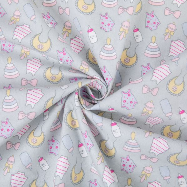 Ткань для пэчворка Peppy Молочные сны фланель, рулон 112 см / 5 метров, МС-18 серый, Peppy