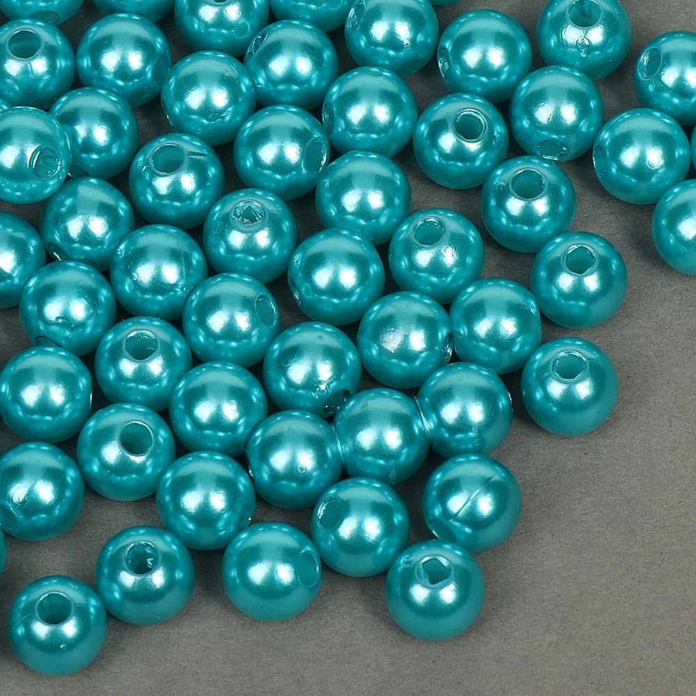 Бусины пластик (перламутр) ⌀8 мм, цв.099 яр.бирюзовый, уп.500г (2130 шт), Magic4Hobby
