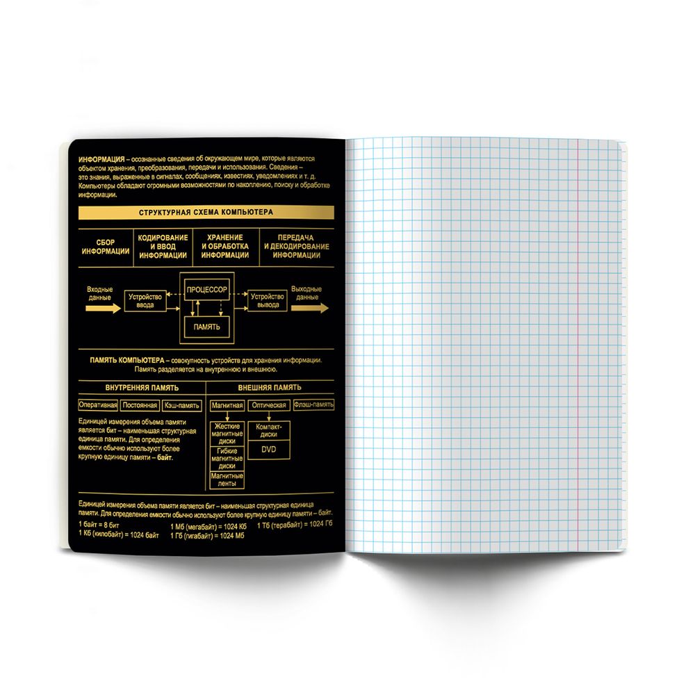 Тетрадь со справочным материалом Золотая коллекция, тиснение золотой фольгой, A5+ 48 л. на скобе 65 г/м², белизна 100 %, 10 шт, клетка, 01332 Золотая коллекция Информатика, Светоч Т145
