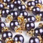 Пуговицы-жемчужины на ножке 13L=8 мм, со стразами, пластик, черный/золото), 50 шт, 3AR094