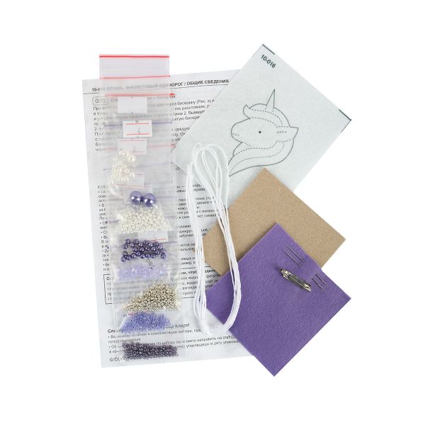 Набор для вышивания бисером Klart, Брошь Фиолетовый единорог, 5,5х9.5 см
