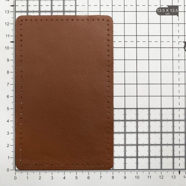 Заплатки пришивные из кожи, прямоугольник 8х12,7см с перфорацией, 2 шт, 100% кожа, 02 светло-коричневый, 9123