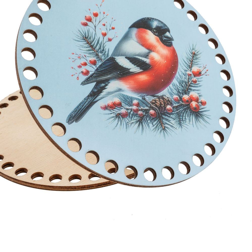 Набор донышек для вязания Матовый фанера ⌀15х0.4 см, 2 шт, 08 Снегирь, Love2art ДВ-02