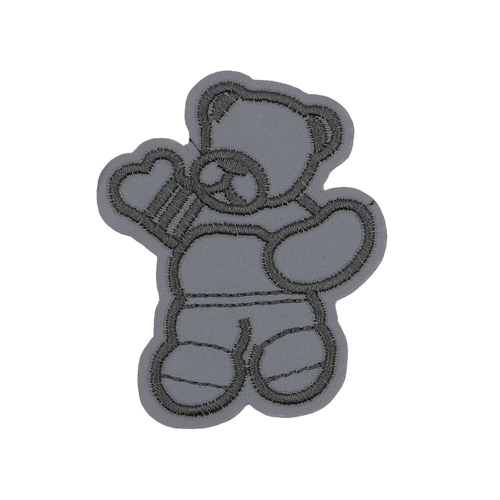 Термоаппликация светоотражающая Мишка, 56х70 мм, серый, LA453, 2 шт