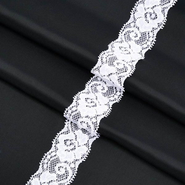 Кружево эластичное (стрейч) 35 мм, 25 м, белый