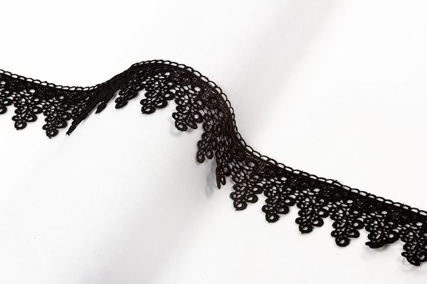Кружево гипюр (плетёное) 52 мм / 8.8 м, черный, Gamma GGM-5201
