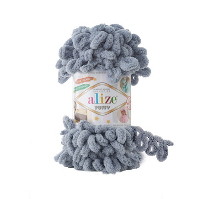 Пряжа Alize (Ализе) Puffy / уп.5 мот. по 100 г, 9м, 428 средне-серый A