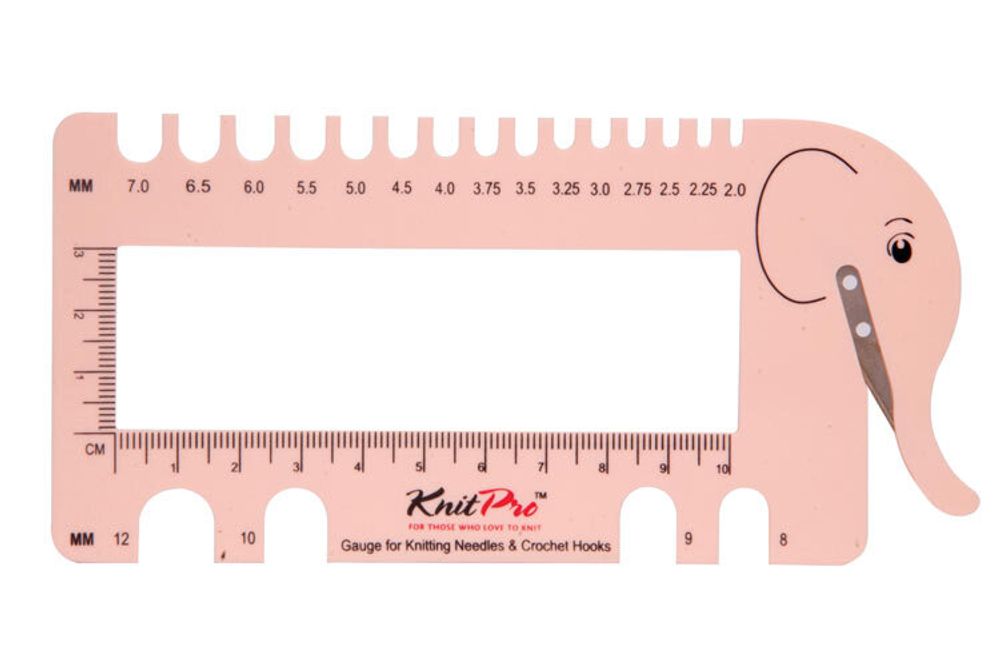 Линейка для определения размера спиц и плотности вязания Knit Pro Слон с резаком для нити, 10994