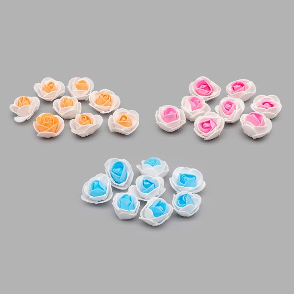 Цветочек-розочка из фоамирана 38 мм, микс №7, 3 цвета, 24 шт