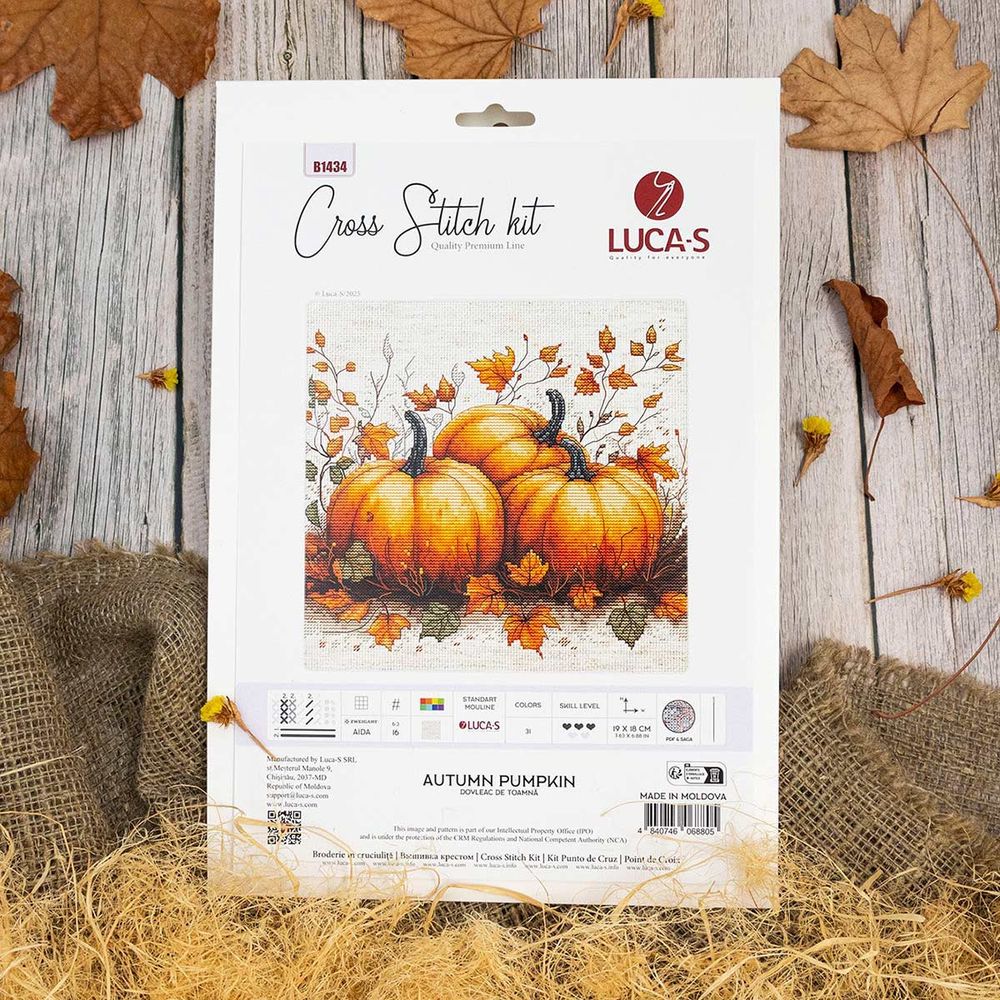 Набор для вышивания нитками Luca-S, Осенняя тыква 19х18см