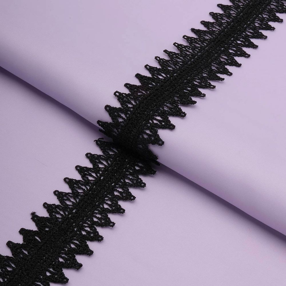 Кружево гипюр (плетёное) 35 мм / 13.7 метров, черный, 3AR1308