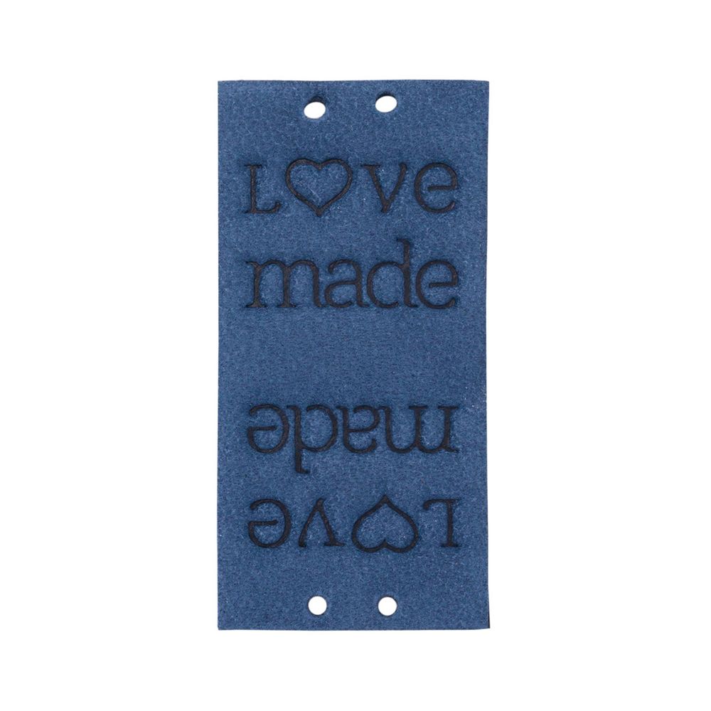 Бирка кожаная с тиснением Love Made 1,9х3,8см, уп.4 шт, синий