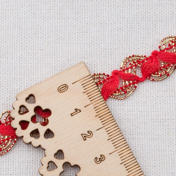 Тесьма отделочная вязаная 15 мм, 10 м, (красный/золото)