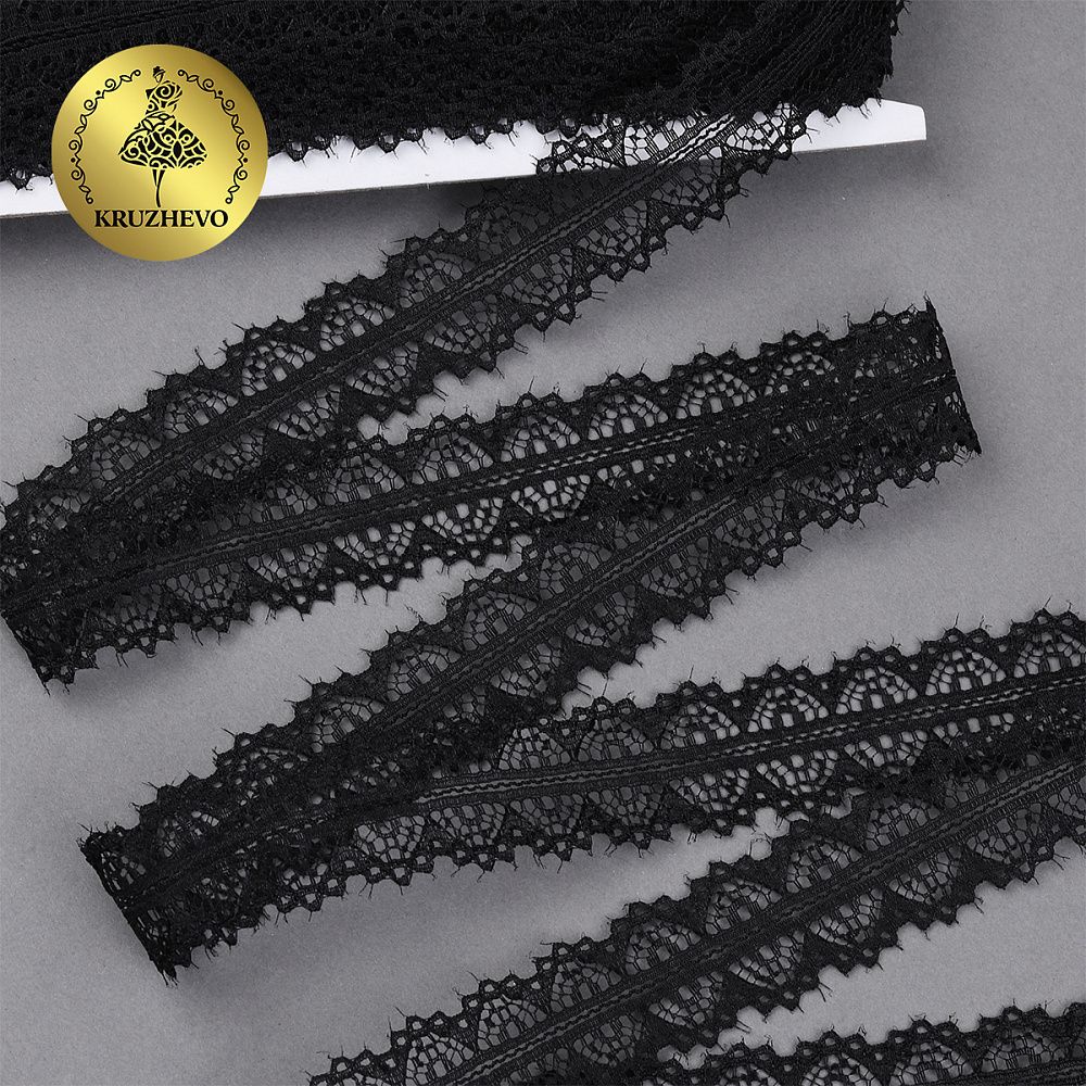 Кружево отделочное в стиле "трикотаж" диз. 932, цв.черный, уп. 22,86 м
