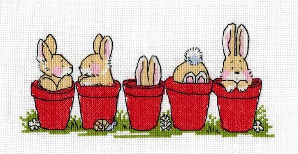 Набор для вышивания нитками Нитекс, Зайчата 23,5х10 см