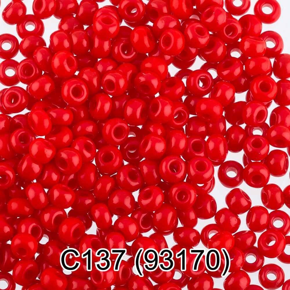 Бисер Preciosa круглый 10/0, 2.3 мм, 10х5 г, 1-й сорт, C137 красный, 93170, круглый 3