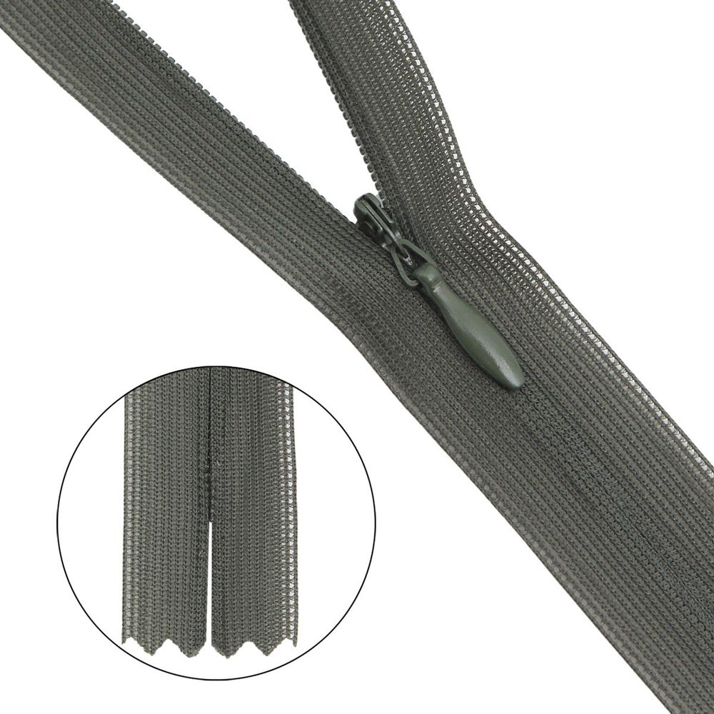Молния потайная (скрытая) Т3 (3 мм), 1 зам., н/раз., 22 см, A-327 хаки, 10 шт