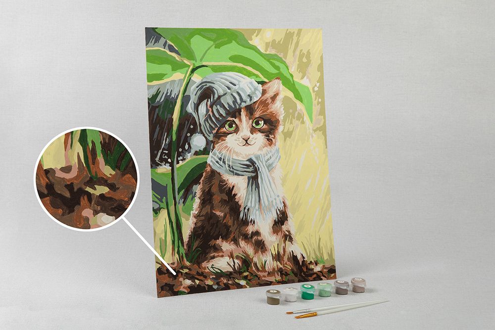 Картина по номерам Фрея, на картоне Котёнок под дождём, 40х30 см