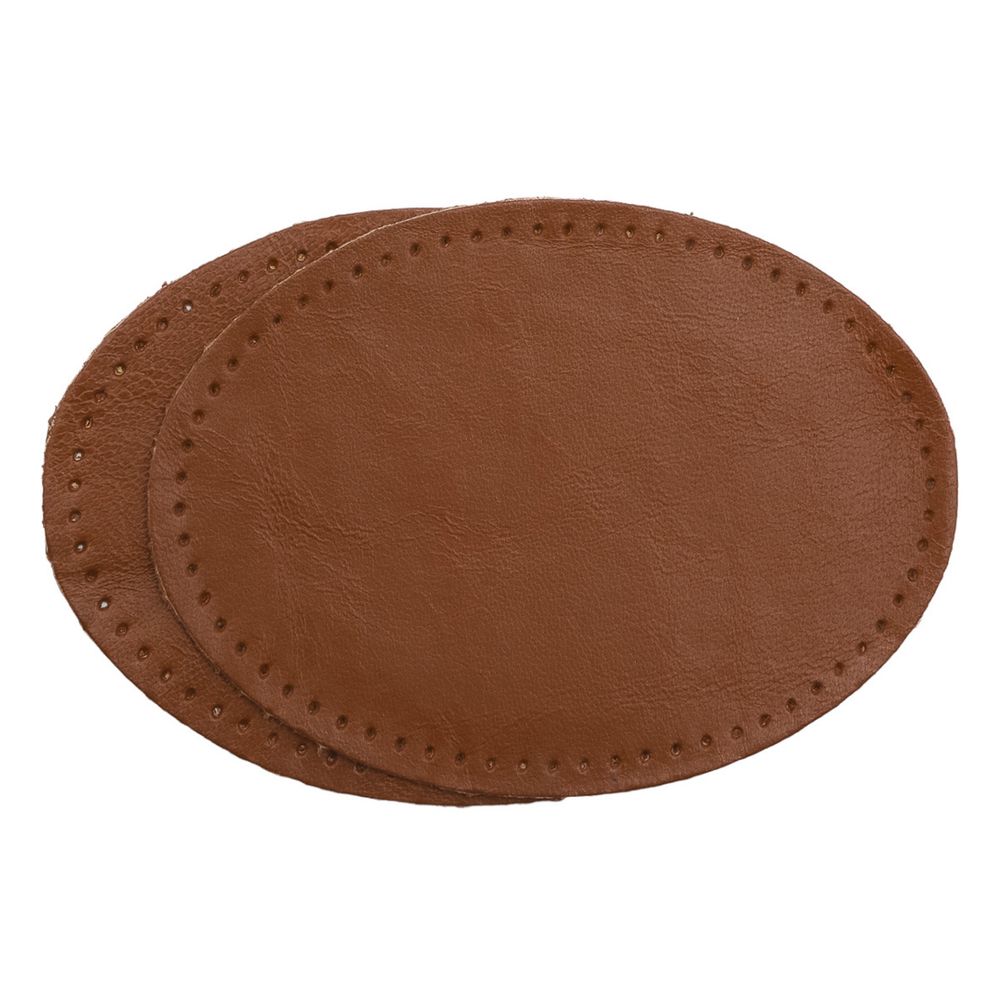 Заплатки пришивные из кожи, овал 8х10,9см с перфорацией, 2 шт, 100% кожа, 02 светло-коричневый, 9124