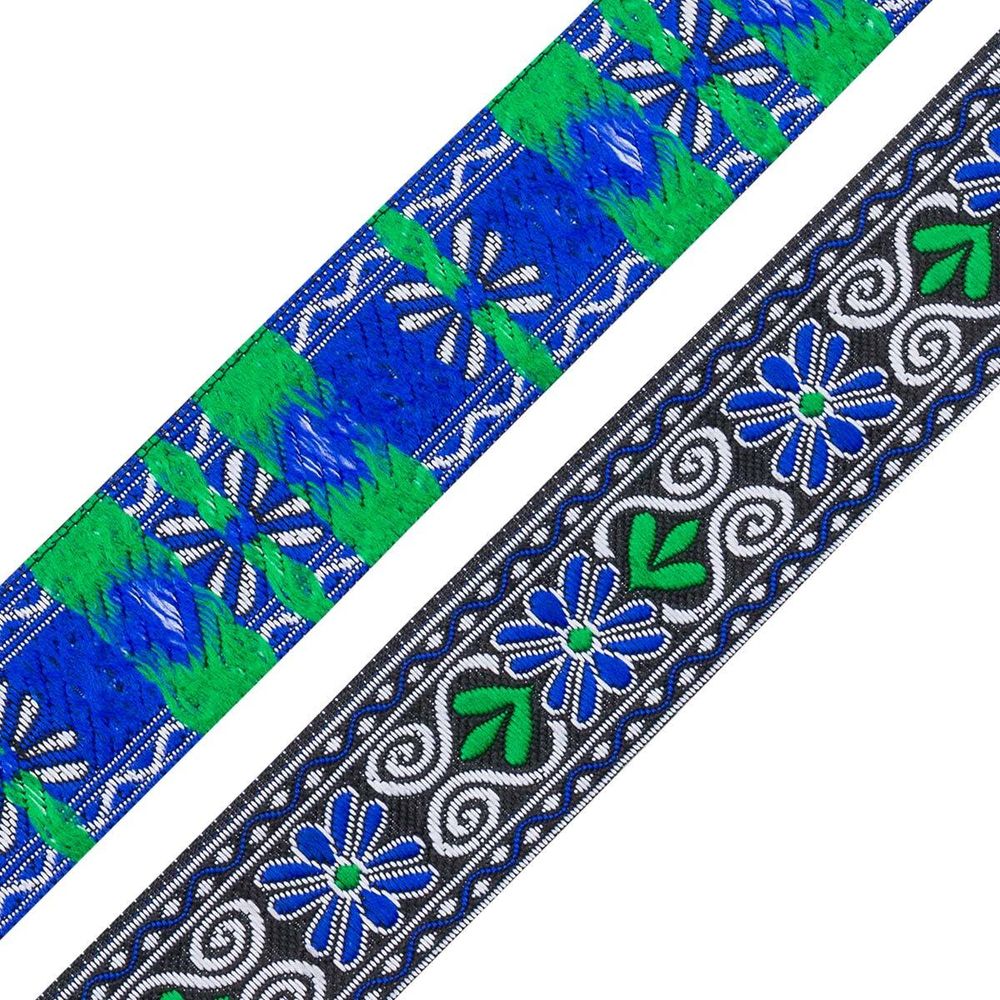 Лента (тесьма) жаккардовая 33.0 мм / 7 метров, черный/синий, 11831