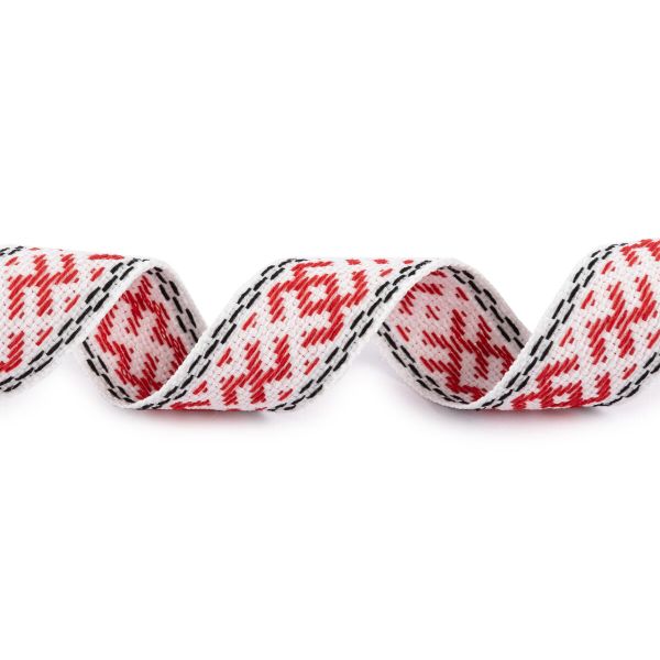 Лента (тесьма) жаккардовая 24.0 мм / 25±1 метров, Орнамент для северных народов, рис 9872 №3 бел/красн/черный, Gamma C3885