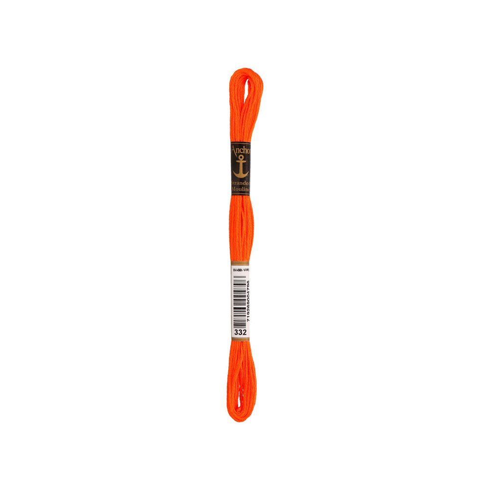 Мулине Anchor 100% хлопок, цв.0332 ярко оранжевый, 12 пасм по 8 м