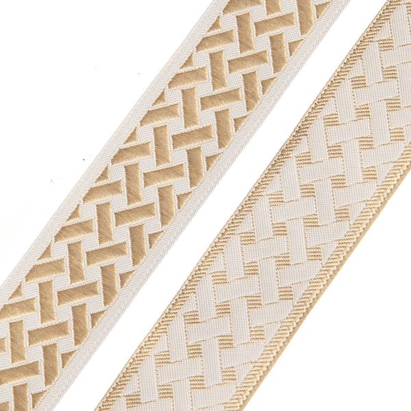 Лента (тесьма) жаккардовая 35.0 мм / 10±0.5 метров, бордюр Плетеный орнамент 35274 V7 золото