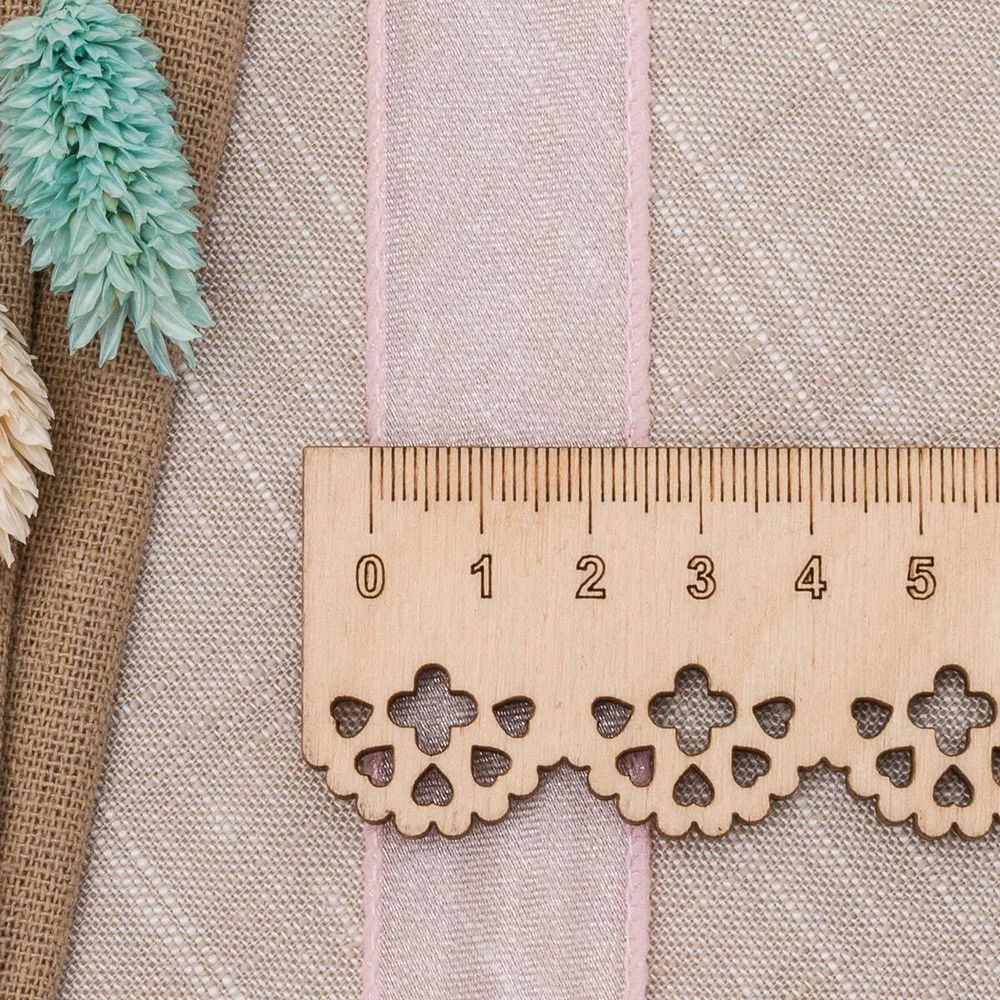 Лента декоративная с волнистым краем 38.0 мм / 18.29±1 метров, 100% органза, (нежно-розовый)