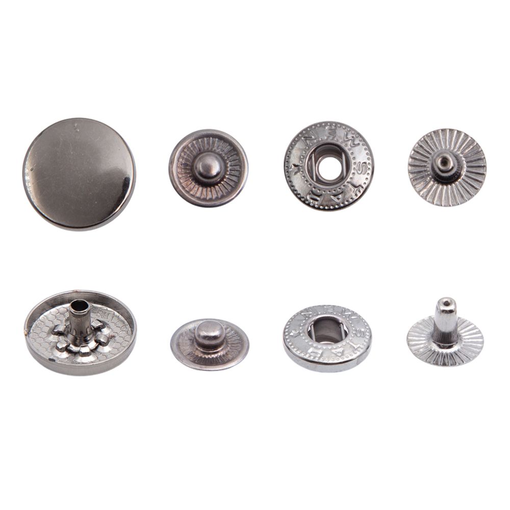 Кнопка Альфа (S-образная) ⌀15.0 мм, ≈50 шт, №54, Таблетка, МЕТАЛЛ, ответ. части 12.5 мм, чер.никель, NEW STAR