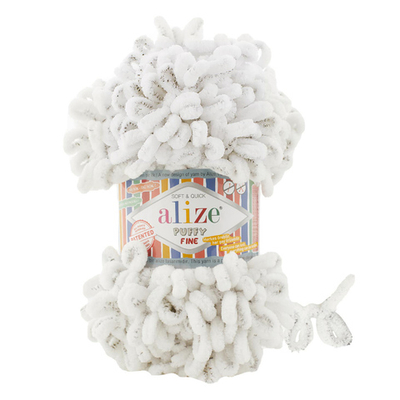 Пряжа Alize (Ализе) Puffy Fine / уп.5 мот. по 100 г, 14м, 686 белый леопард