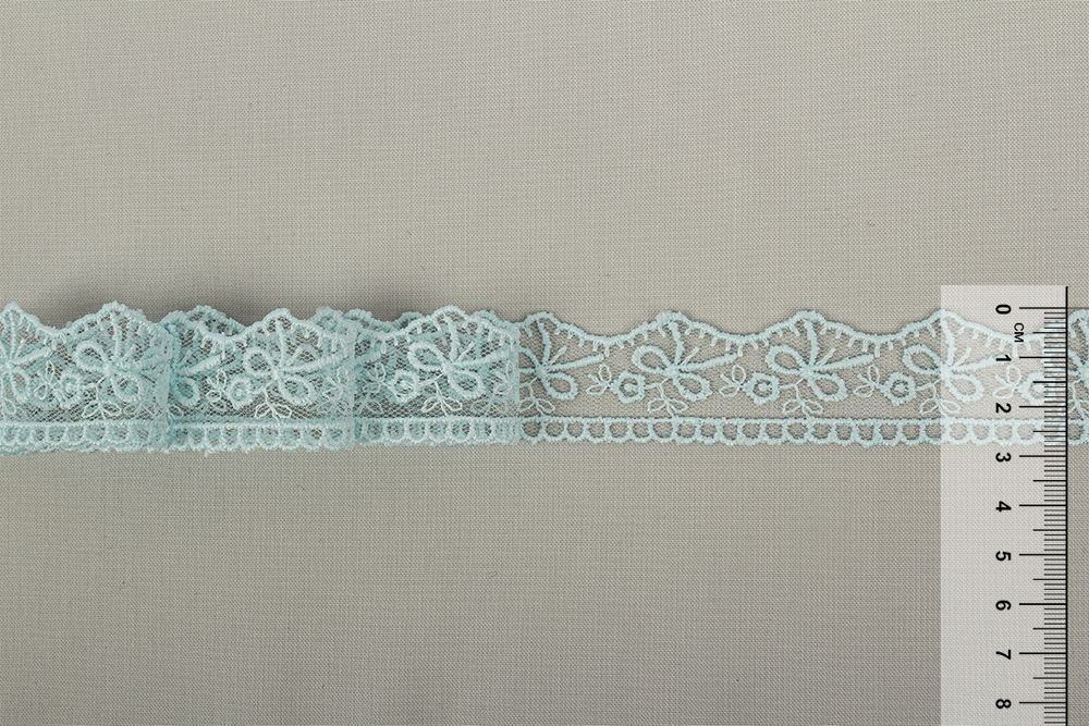 Кружево на сетке 28 мм / 10 м, голубой, Gamma GKM-2801M