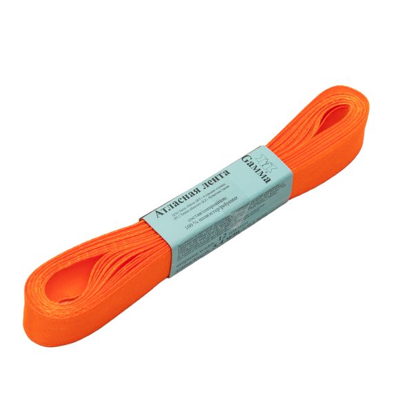 Лента атласная 1-сторонняя 12.0 мм / 10 шт по 5.4 метра, №510N(15-1460) оранжевый, Gamma AL-12P