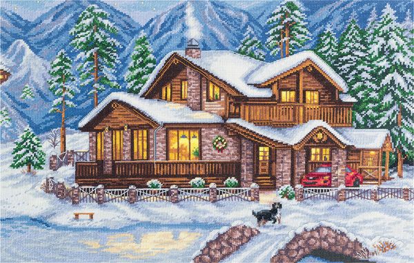 Набор для вышивания нитками Panna, Золотая серия, Горное шале, 41х28 см