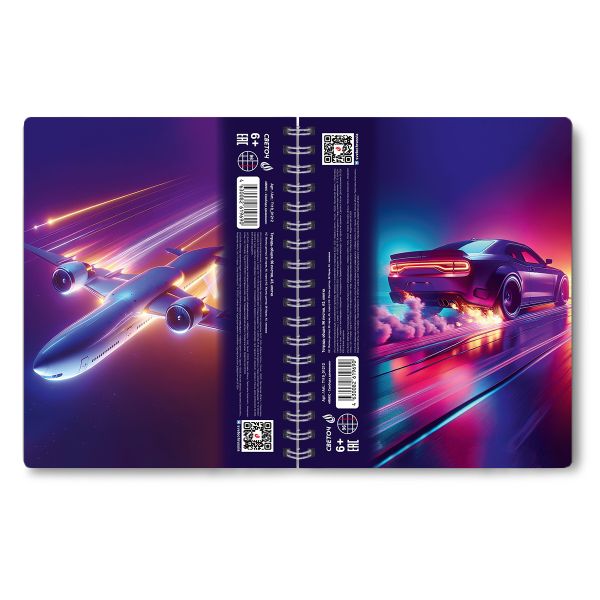 Тетрадь-перевертыш ученическая общая, A5 96 л. на гребне 65 г/м², белизна 100 %, 4 шт, клетка, 01212 МИКС - Свобода движения, Светоч Т119