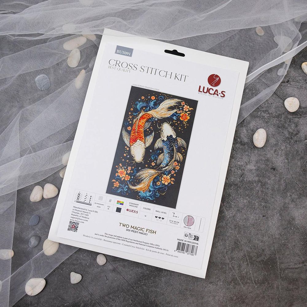 Набор для вышивания нитками Luca-S BU5091, Две Волшебные рыбки, 23х38см